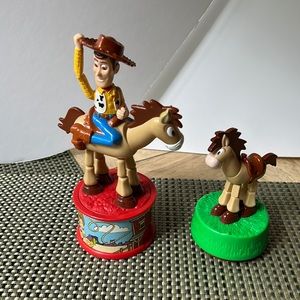 VINTAGE Set of #2 Toy Story 2 push/ movable Woody and Buckshot toys